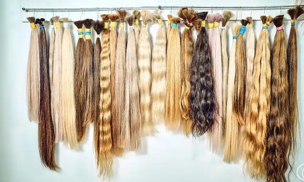 HAIR EXTENSIONS HANGING ON STAND