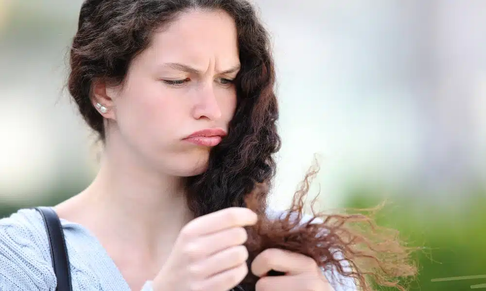 a girl look toward her split ends